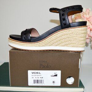 Paolo by Vichi Black Studded Espadrille Platform Wedge Sandals